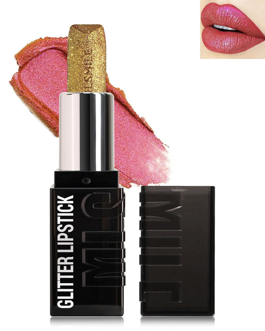 Diamond Glitter Matte Lipstick, Long Lasting Waterproof Gold Pink Metallic Sparkling High Pigment Non-Stick Lip Tint Lip Gloss,Full-coverage Lipgloss, Mother's Day Lip Makeup Gift for Women Girl-05