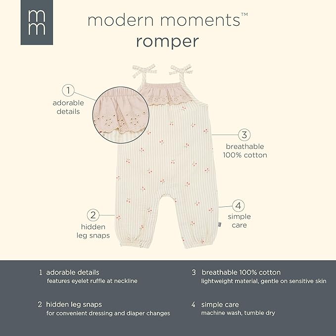Modern Moments by Gerber baby-girls Self Eyelet Ruffle Long Leg Romper