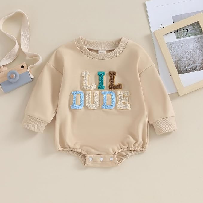 VISGOGO Newborn Infant Baby Boy Girls Oversized Romper Little Dude Sweater Onesie Coming Home Outfit Neutral Clothes