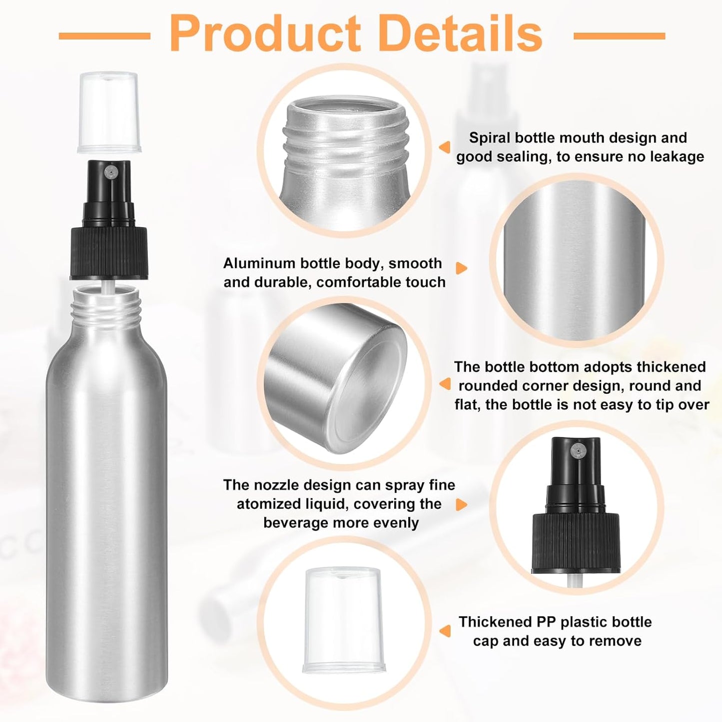 HARFINGTON Aluminum Fine Mist Spray Bottles 120ml/4oz Metal Small Liquid Alcohol Refillable Travel Container with Black Plastic Nozzle Cap for Perfume Skincare Cosmetic Storage Bottle