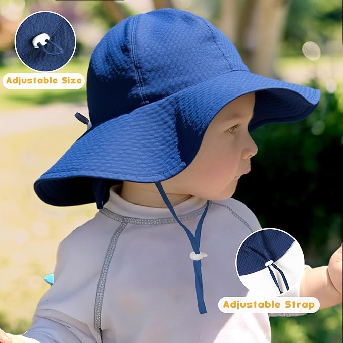 HONGTEYA Baby Sun Hat Toddler Girl Beach Hat Adjustable Outdoor Summer Hat UPF 50+ Sun Protection Wide Brim Infant Kids