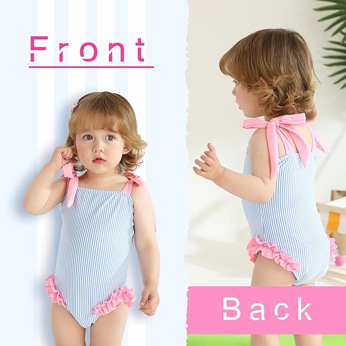 Happy Town Toddler Swimsuit Girl Solid Color Stripe One-Piece Baby Bathing Suits