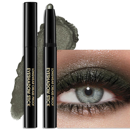 Eyeshadow Stick Waterproof Long Wear Cream Eye Shadow Pencil Single Shimmer Glitter Blendable Smokey Eyeshadow Crayon Cream to Powder Highly Pigmented Color Eyeliner Makeup, 4 GREEN