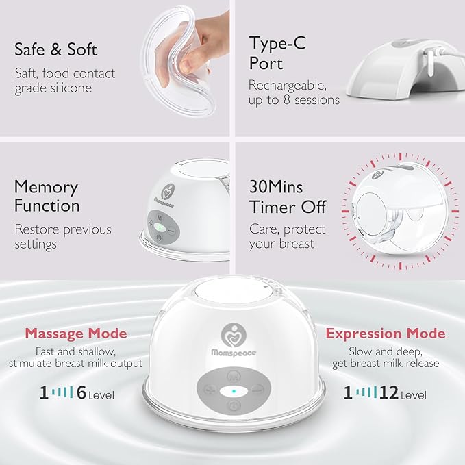 Hands Free Breast Pump, Momspeace Breast Pumps with App & Timer, Wearable Breast Milk Pump Hand Free, Wireless Portable Electric Breast Pump with 2 Modes & 12 Levels - 24mm, 2 Pack