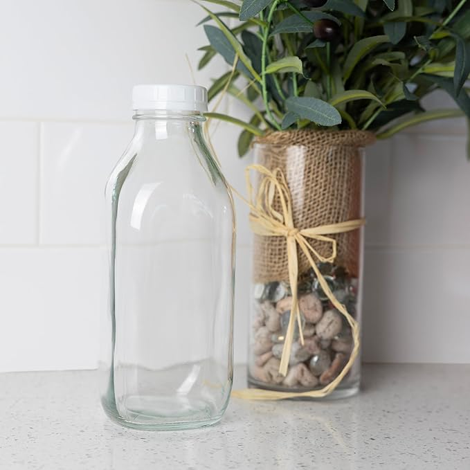 Fox Run Glass Classic Milk Bottle With Lid, 32 oz or 1 Quart Capacity