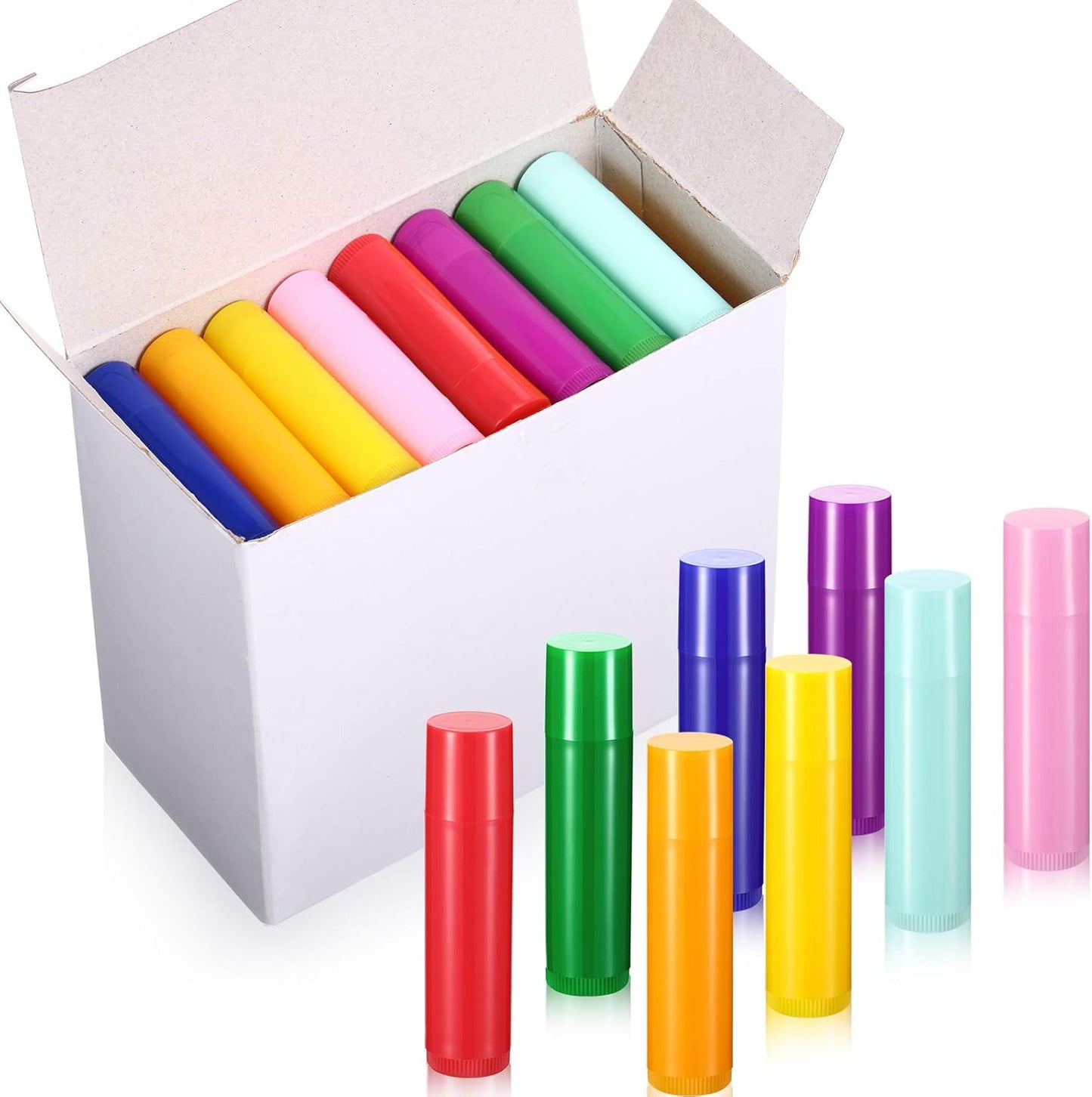 64 Pieces Lip Balm Tubes 5 ml Empty Lip Gloss Balm Containers Refillable Rotatable Plastic Lipstick Tubes DIY Lip Gloss Balm Tube Holder for DIY Cosmetic, 8 Colors