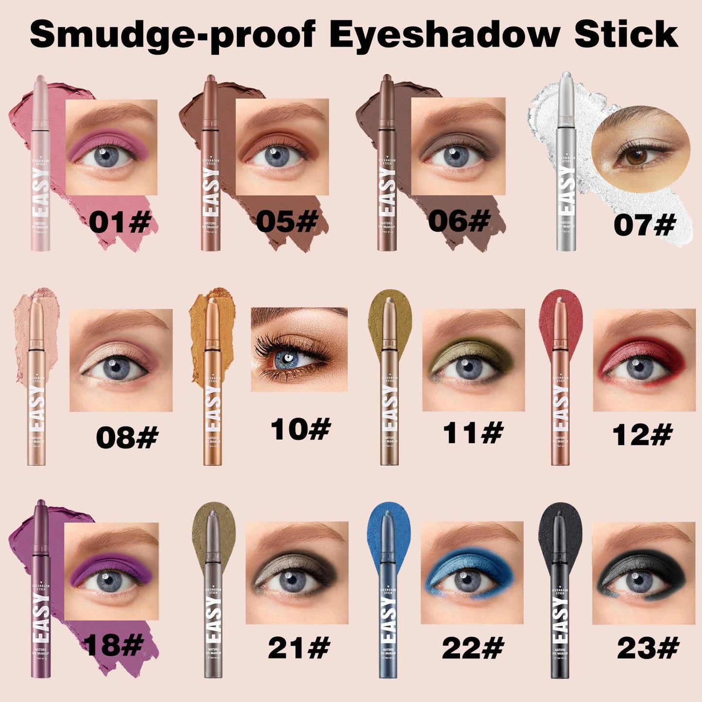Rose Gold Eyeshadow Stick Shimmer Cream Single Eyeshadow Pencil Makeup, High Pigmented Crease-proof Eye Shadow Brightener Stick, Hypoallergenic Waterproof Long Lasting Eye Highlighter stick(B-10#)