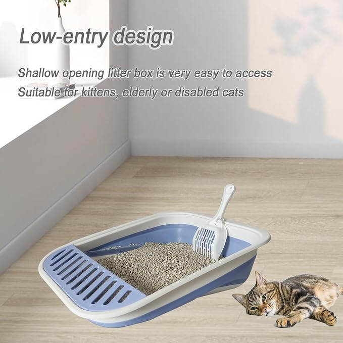 Senior Cat Litter Boxes, Collapsible Open Low Entry Cat Litter Pan - Image 3