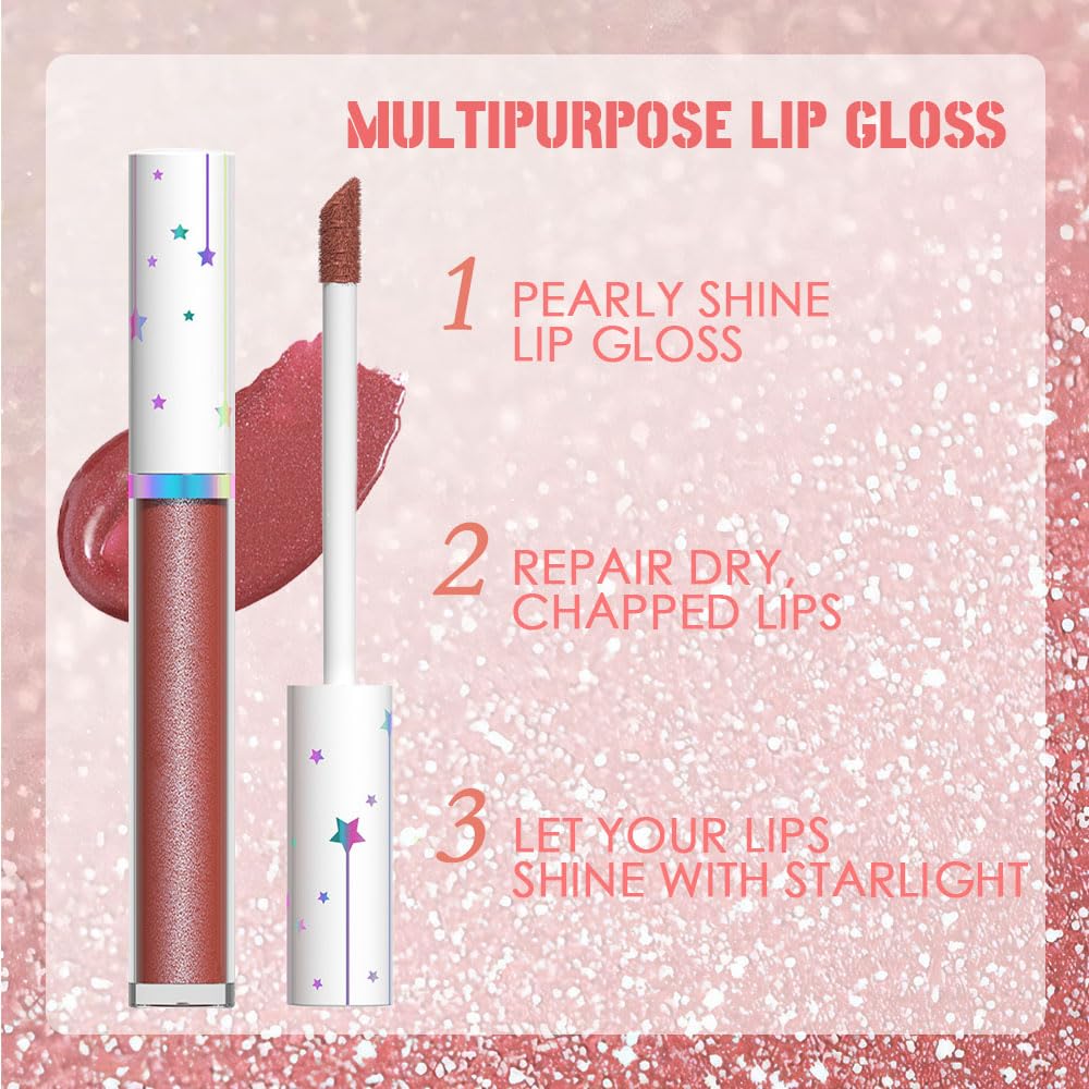 evpct 1Pcs Mauve Red Metallic Shimmer Glitter Lip Gloss Liquid Lipstick Long Lasting Waterproof 24, Glitter Pearlescent Metallic Sparkly Glossy Liquid Lipsticks Lip Stain Makeup Set for Women 05#