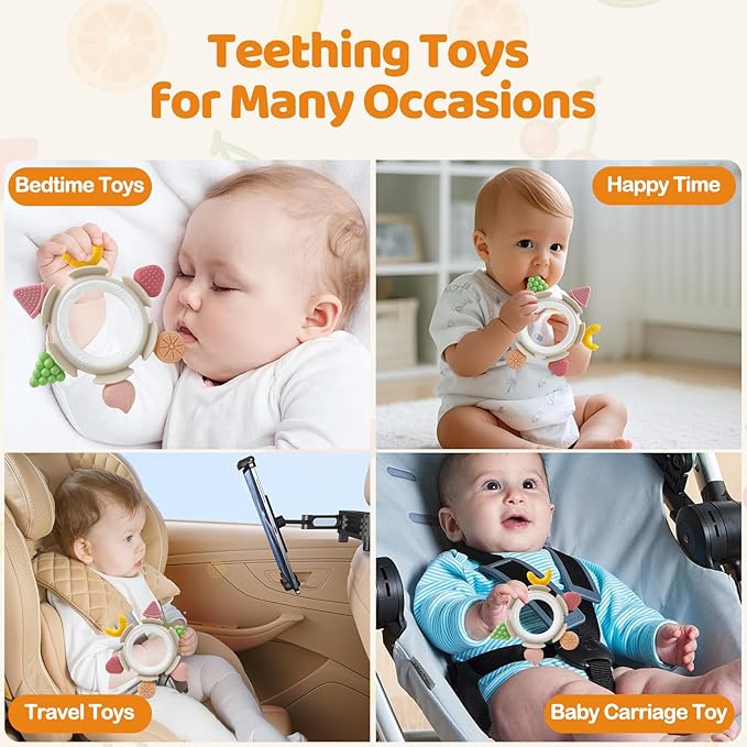 Baby Teething Ring Toy for 3–12 Months, Silicone Infant Teether for Sore Gum Relief, Soothing Sensory Chew Toy, Ideal Newborn Gift for Boys Girls Baby Shower, Birthday or Christmas, Brown