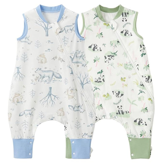 Duomiaomiao 2 Pack 0.5 TOG Toddler Sleep Sack 36-48 Months 100% Cotton Lightweight Baby Sleep Sack with Feet, Breathable Comfy Toddler Wearable Blanket