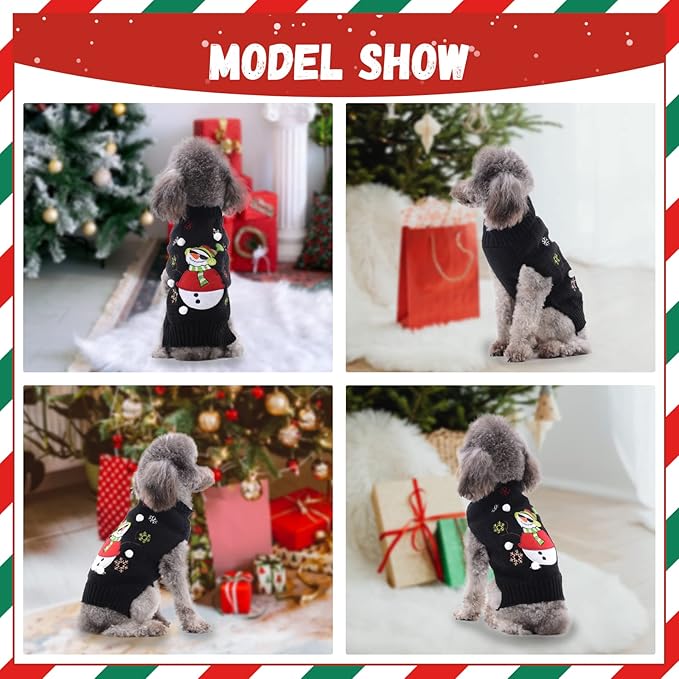 Christmas Dog Sweaters Xmas Pet Outfit Clothes Cute Black Snowman Costume Puppy - Image 3