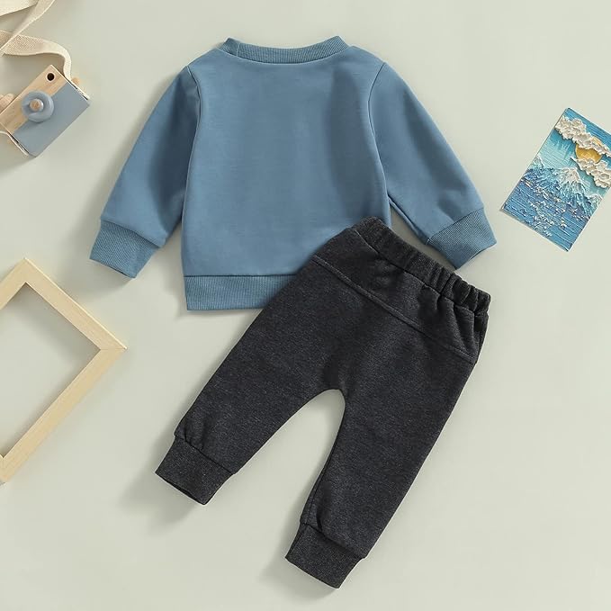 Toddler Baby Boy Clothes Solid Color Long Sleeve Crewneck Sweatshirt Top Casual Pants Set 2Pcs Fall Winter Outfits