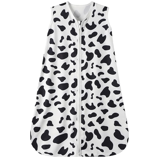 Baby Sleep Sack 18-24 Months Baby Wearable Blanket 100% Rayon Cotton 2-Way Zipper Toddler Sleeping Sack，Comfy Soft Lightweight TOG 0.3（Cow Print）