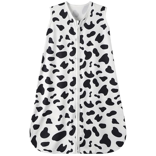 Baby Sleep Sack 6-12 Months Baby Wearable Blanket 100% Rayon Cotton 2-Way Zipper Toddler Sleeping Sack，Comfy Soft Lightweight TOG 0.3（Cow Print）