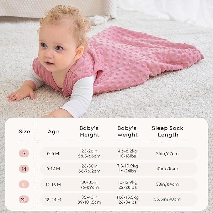 Fleece Baby Sleep Sack 18-24 Months with Plush Dots 1.5 Tog Baby Wearable Blanket with 2-Way Zipper Warm Sleeping Sack for Toddler Infant - XLarge, Pink
