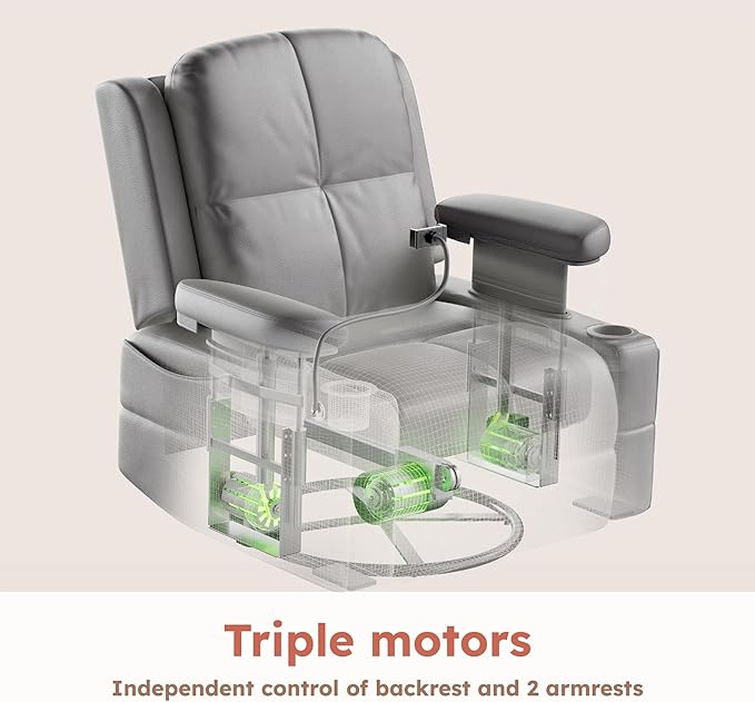 MAMAZING Oversized Rocking Chair Nursery with Adjustable Armrests, Electric Glider Recliner Nursing Chair for Breastfeeding, Power Swivel Recliner Chairs, Oeko-TEX & FSC Certified(Urban Gray)