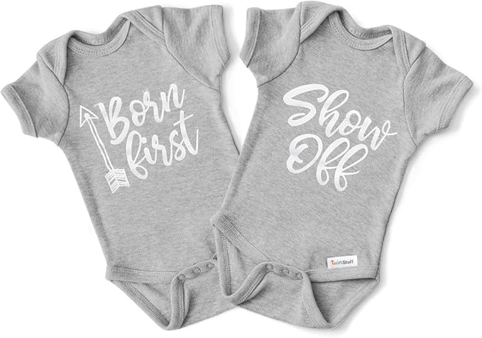 White & Grey Cotton Twin Rompers – Unisex Newborn Outfits for Boys & Girls – Soft, Comfy, Washable, 0-3, 3-6 Months