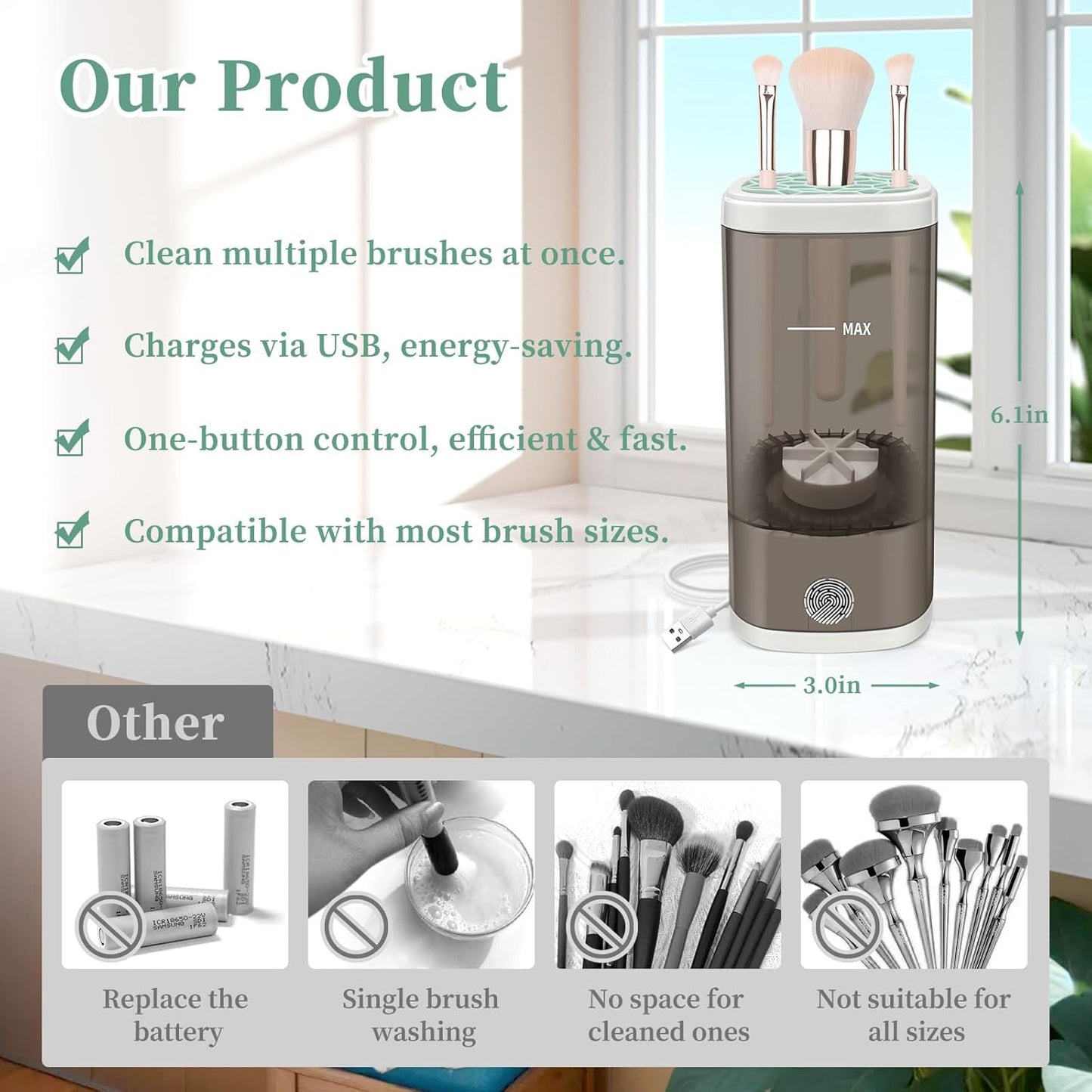 Electric Makeup Brush Cleaner Machine, Ultimate Efficient Automatic Cleaner for All Types of Makeup Brushes- Black