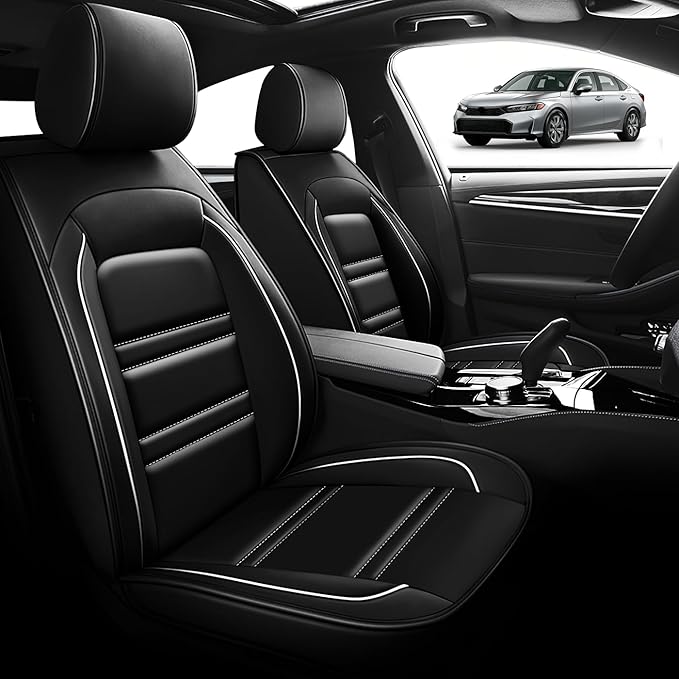 Seat Cover for Honda Civic 2001-2025 | Car Seat Covers Front Seats, Waterproof Seat Protectors, Automotive Front Seat Covers (Front Seat, Black&White Line)