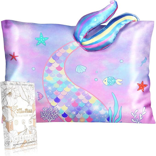 Toddler Pillowcases 13"x18" for Kids - Cute Cartoon Soft Breathable Silk Pillow Cases for Hair and Skin with Hidden Zipper for Girls Fun Kawaii Design for Bedding, Fish Tail