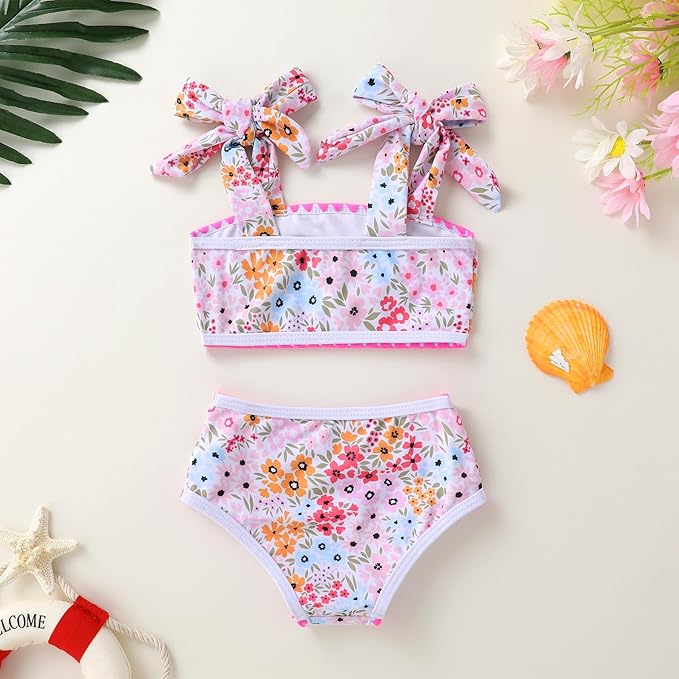 YOUNGER TREE Toddler Girls Two Pieces Swimsuit Color Block Stripe Swimwear Summer Beach Bathing Suit 18M-5T