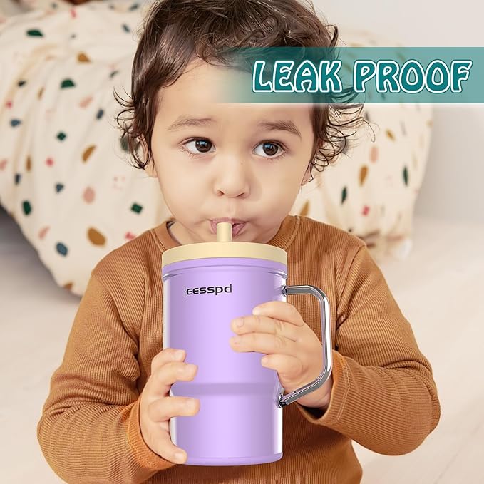 Toddler Cups – 9 oz Adorable Miniature Tumbler with Leak-Resistant Straw and Toddler-Friendly Handle, Encourages Hydration, Easy to Clean, Sippy cups for Toddlers 1-3，BPA Free silicone (Lilac)