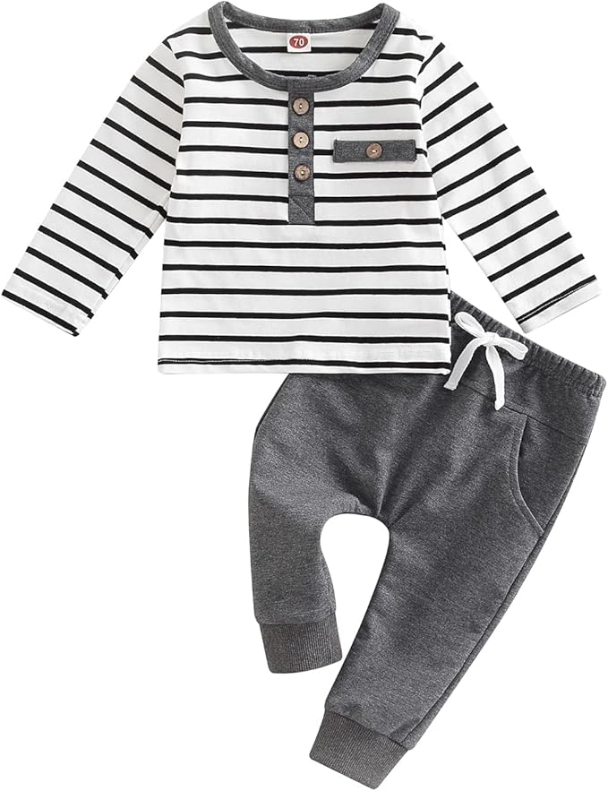 Toddler Baby Boy Clothes Solid Color Long Sleeve Crewneck Sweatshirt Top Casual Pants Set 2Pcs Fall Winter Outfits
