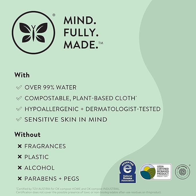 The Honest Company Clean Conscious Multi-Use Wipes Hypoallergenic and Unscented for Sensitive Baby Skin Over 99% Water Compostable Plant Based Baby Wipes Balance Blues 60 Count