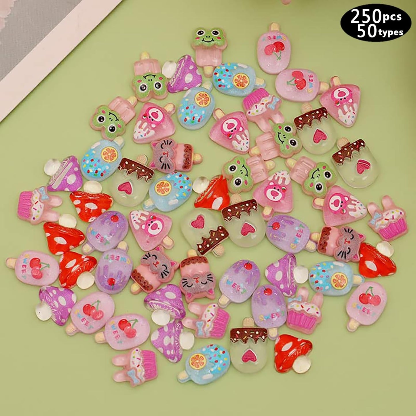 250pc 3D Nail Charms Set - Diverse Shapes & Colors for Acrylic Nails & DIY Crafts (#2)