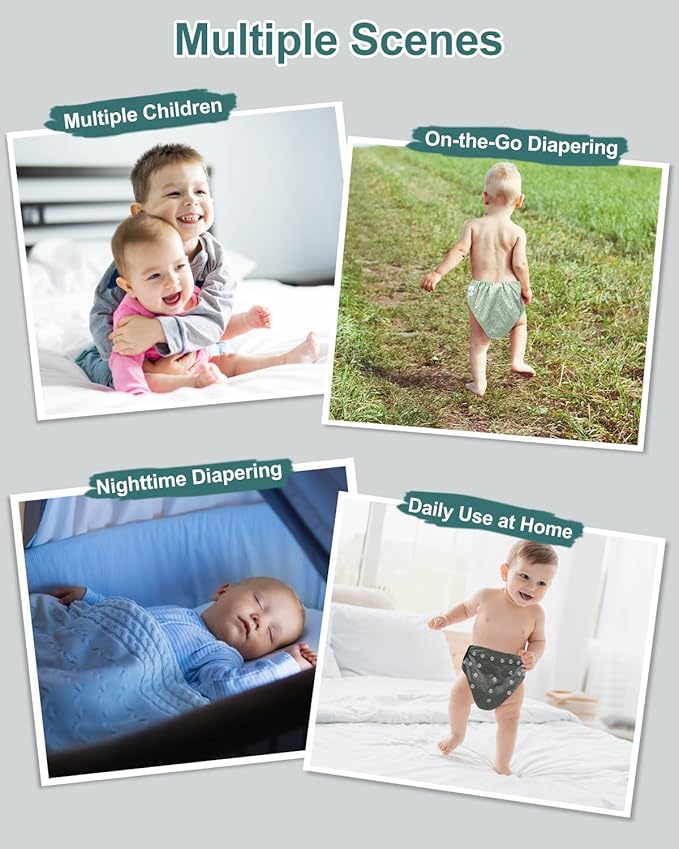 babygoal Reusable Charcoal Cloth Diapers with Double Gussets, 3 Pack Washable Baby Pocket Diapers with 3pcs Charcoal Inserts and Wet Dry Bag(Dark Grey,BeanGreen,Lake Blue)