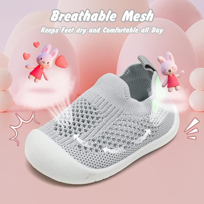 Baby Walking Shoes Toddler Girl Boy Soft Sole Breathable Cotton Canvas Shoes Infant Lightweight Non-Slip Safer Slip-on First Walkers Shoes Casual Tennis Wide Sneakers Rubber Soles Running Outdoor