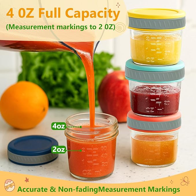 Tronco Glass Food Storage Jars with Lids (4 oz, 8-Pack) – Baby Food, Breast Milk, Snacks, Puree, Reusable Small Containers for Meal Prep & Spice Storage, Freezer, Microwave, Dishwasher Safe