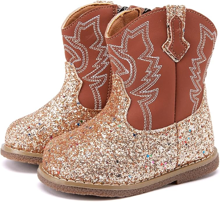 BMCiTYBM Baby Cowboy Cowgirl Boots Infant Western Shoes Boys Girls Round Toe Boots All Seasons 6-24 Months