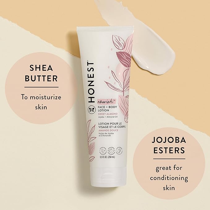 The Honest Company 2-in-1 Cleansing Shampoo and Body Wash and Face and Body Lotion Bundle Gentle for Baby Naturally Derived Sweet Almond Nourish 18.5 fl oz