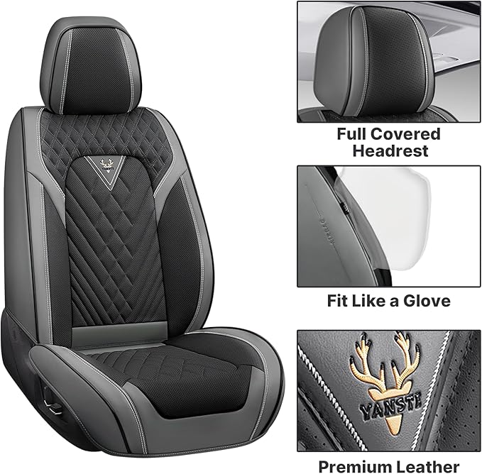 Car Seat Covers Full Coverage Seat Cover Premium Waterproof Faux Leather Cushion Universal Accessories Fit SUV Sedan Automotive Vehicle Auto Interior Seat Protector Full Set(2 Seat,Black&Gray)