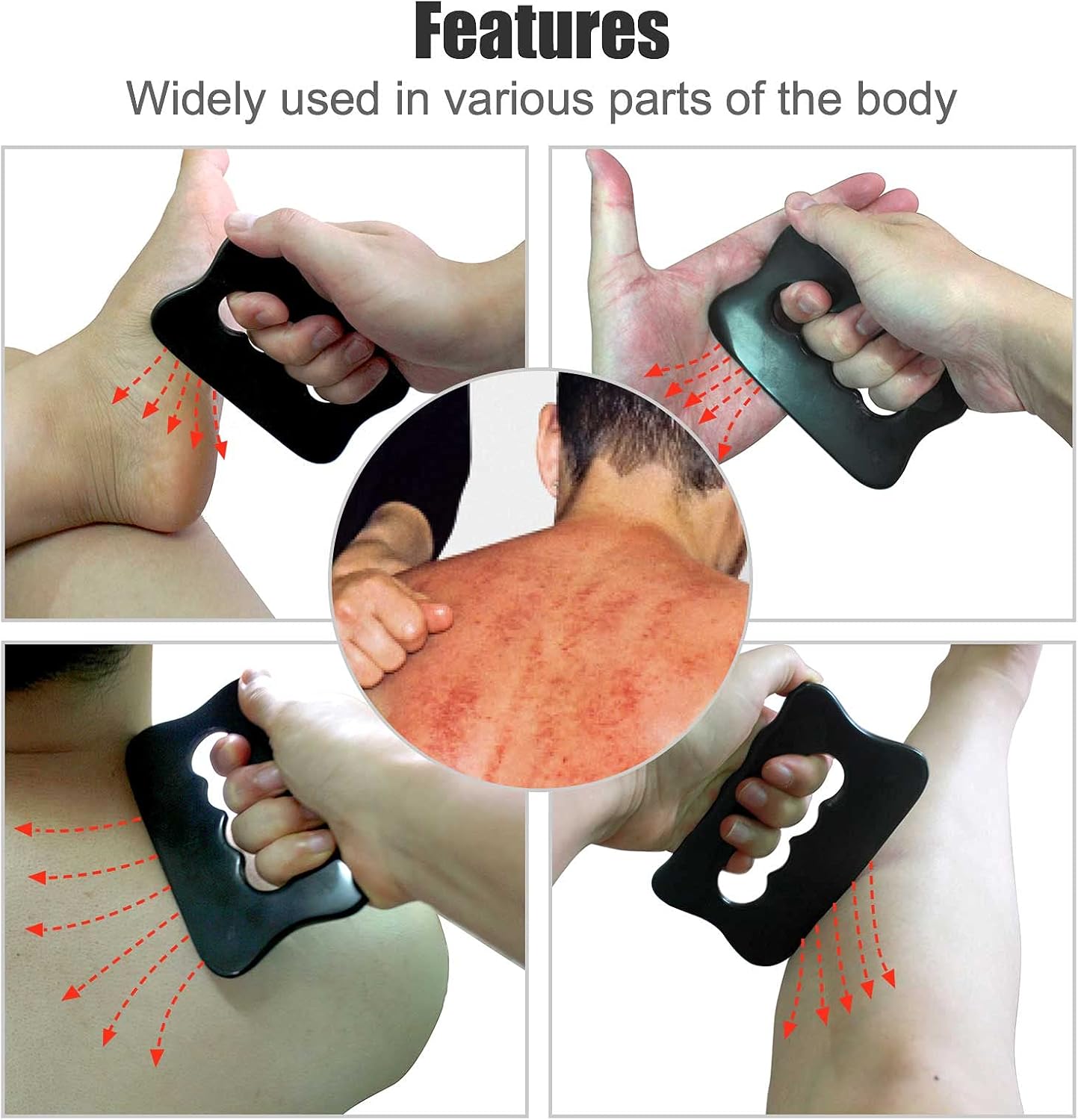 Gua Sha Massage Tool, Bian Stone Gua Sha Tool Gua Sha Stone for Soft Tissue Scraping, Used for Back, Legs, Arms, Neck,Shoulder(Black)