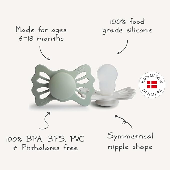 FRIGG Lucky Symmetrical SilkySoft Silicone Baby Pacifier | Made in Denmark | BPA-Free (Pale Daffodil/Silky Satin, 6-18 Months)