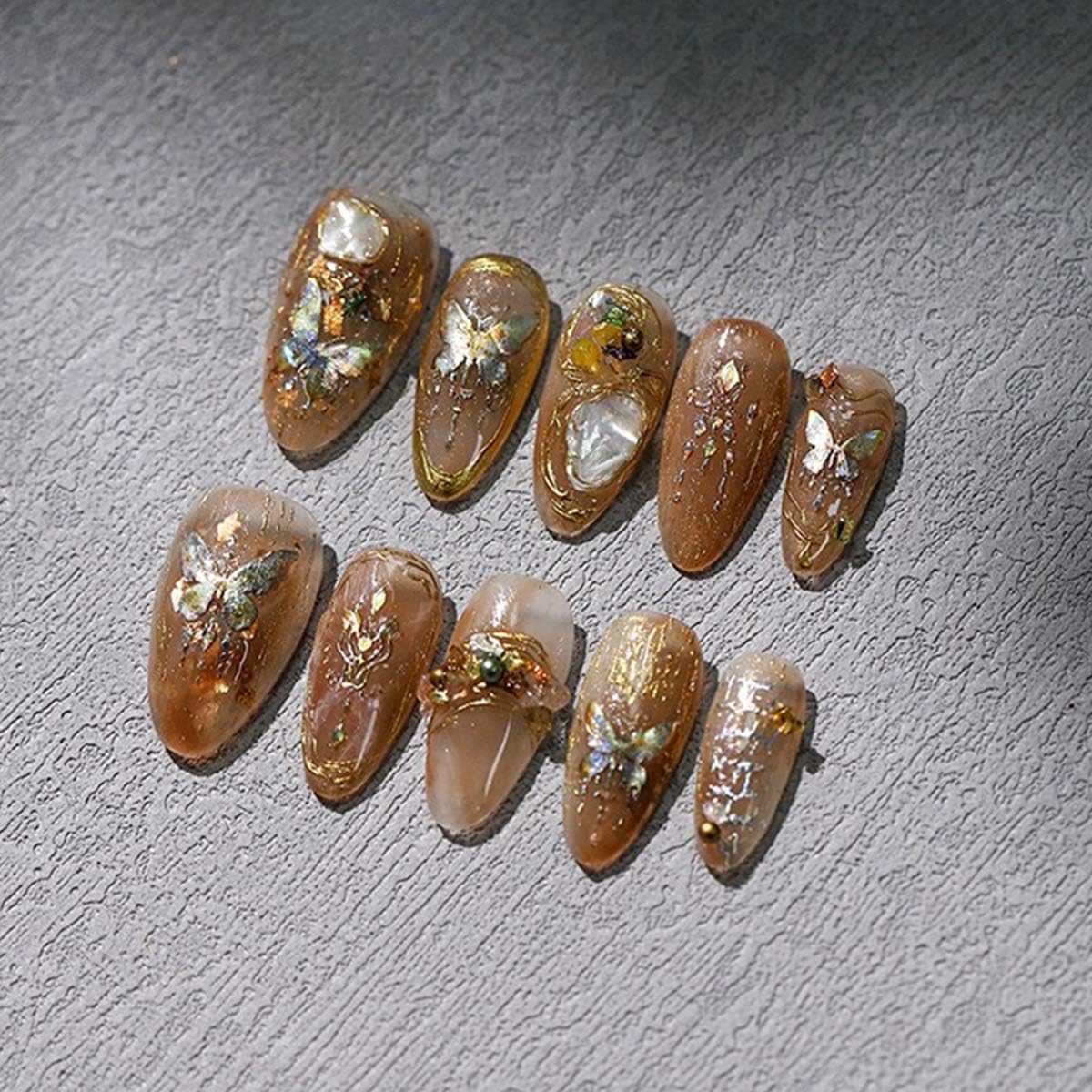 Butterfly Nail Art Stickers 5D Embossed Jelly Nail Decals Aurora Gold Butterfly Nail Stickers Self Adhesive Butterflies Nails Supplies for Women Girls Manicure Decoration 1Sheet