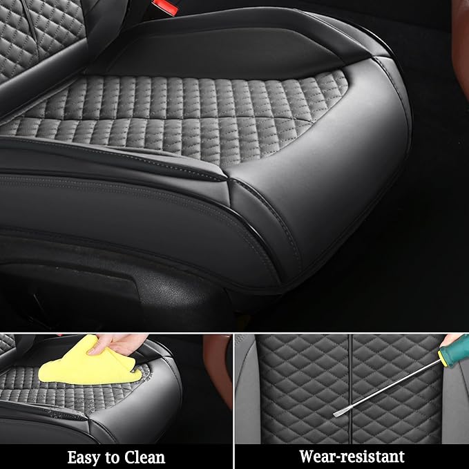 Doogo Car Seat Covers, Front Seat Covers, Automotive Seat Covers 2PCS, Luxury Gary Leather Driver Seat Cover Universal Fit for SUV Sedan Truck Truck