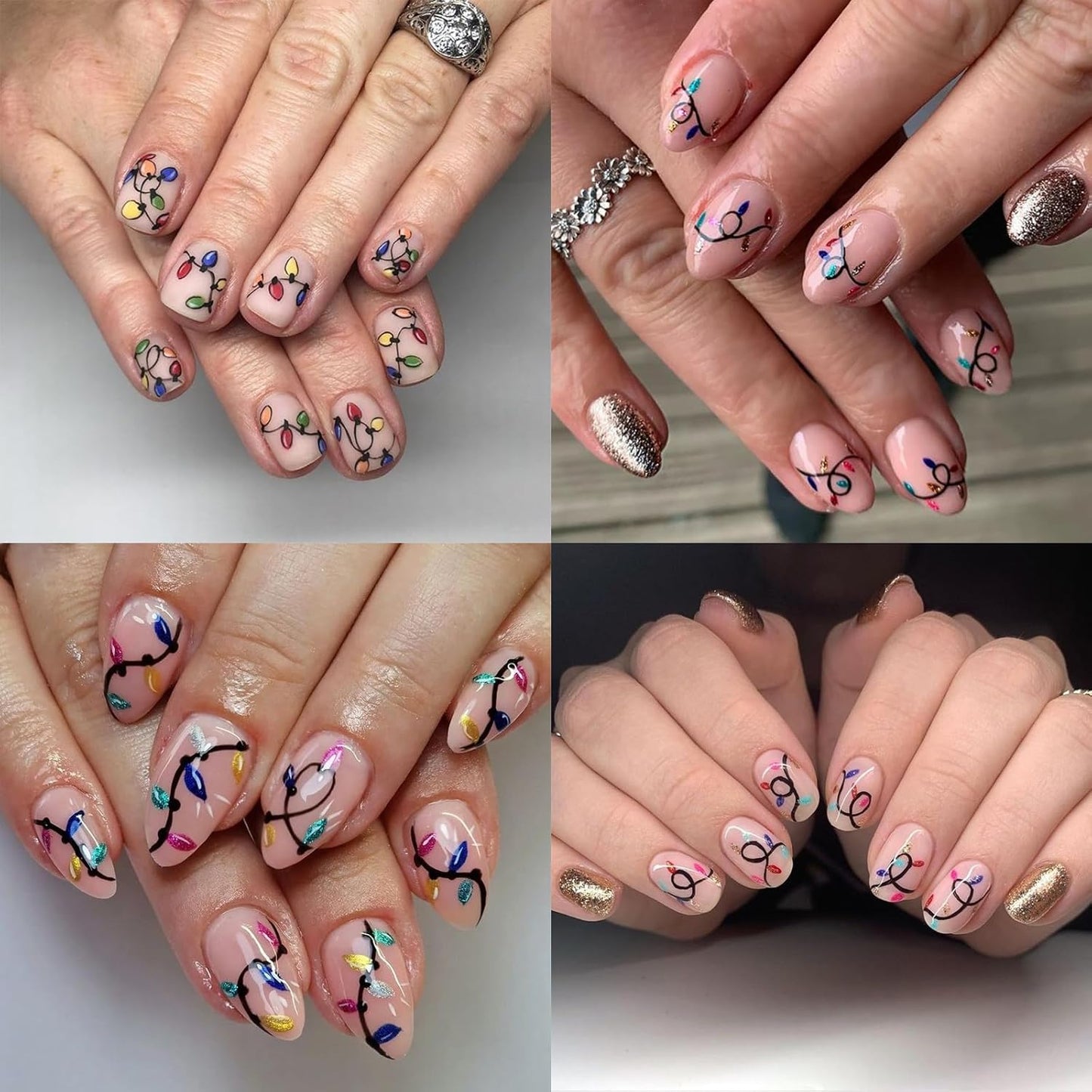 2Pcs Christmas Nail Art Stickers Decals 5D Embossed Christmas Nail Decals Colorful Light String Nail Stickers Xmas Lanterns Nail Supplies New Year Winter Nails Supplies for Women Manicure Tip Decor