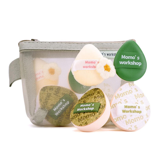 Mini Denim Makeup Sponge Set,Mini Makeup Blenders Sponge for Concealer/Blush/Highlighter, Perfect for Detail Work & Travel,4pcs Green Mini Concealer Puffs with Travel Pouch