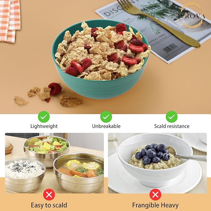 Wrova Wheat Straw Bowl Sets,8 PCS Unbreakable Cereal Bowls 26 OZ,Microwave and Dishwasher Safe Bowls,Kids Bowl suitable for cereal,salad,snack and soup (Green)