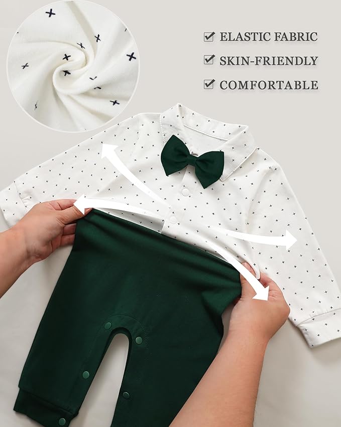 Baby Boy Clothes Gentleman Baby Suit Long Sleeve Romper+Vest+Bow Tie+Corsage 4Pcs Boys Formal Jumpsuit