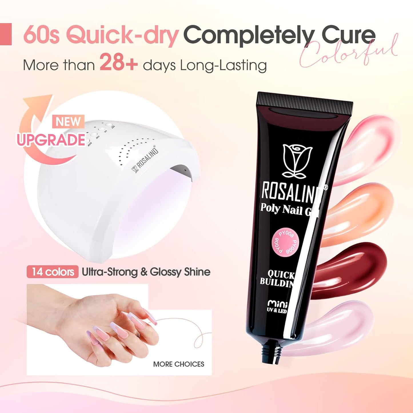 ROSALIND 14PCS White Nude Poly Nail Gel Kit with Nail Lamp Brown Purple Poly Extension Gel Set