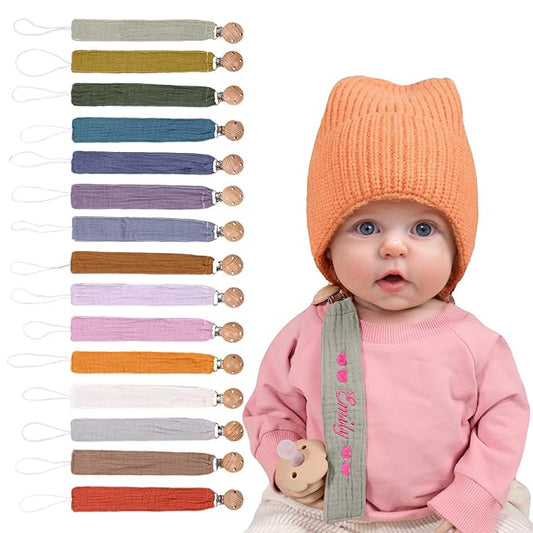 Personalized Bohemian Pacifier Clip Embroidered with Name is The Perfect Newborn Gift Made from eco-Friendly Bamboo! (Grass Green)