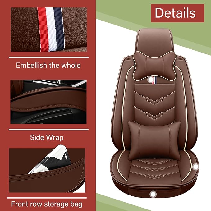 Leather Car Seat Covers Fit for LR Range Rover Evoque 2019-2025, 5 Seater Waterproof and Wear-Resistant Seat Cover Interior Accessories(Full Set with Pillow,Coffee)