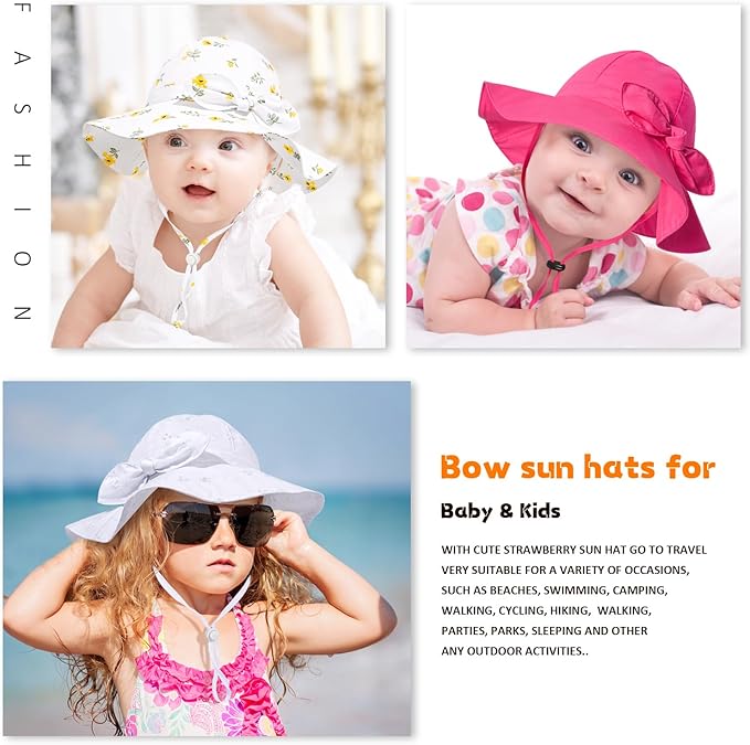 Baby Girl Sun Hat with UPF 50+ Outdoor Adjustable Beach Hat with Wide Brim Bucket Hats