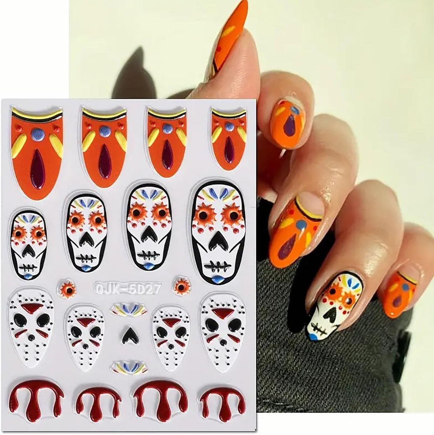 6 Sheets Halloween Nail Art Stickers Decals Pink Skull Spider Web Sugar Skull Nail Decoration 3D Self-Adhesive Nightmare Christmas Stickers for Women Girls