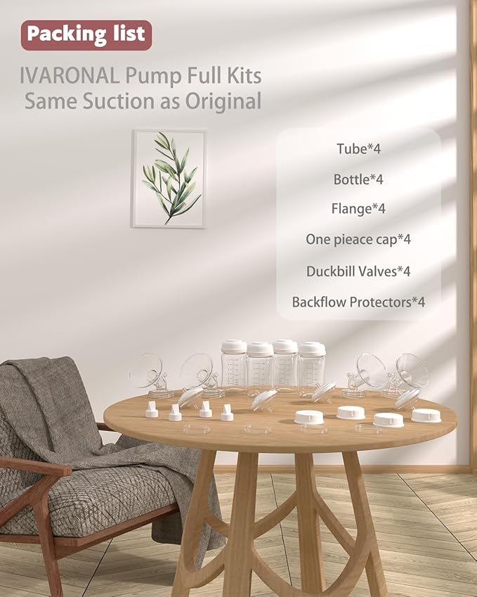4packs 24mm Full Breast Replacement Pump Parts for Spectra S1 S2 9 Plus Synergy Gold Include 13mm Flange,Valve,Backflow Protector,Tube,Bottle,Caps, Fit for Motif Luna Cimilre Ameda MYA Pump
